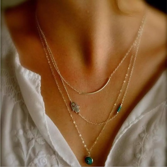 Jewelry - 5 for $25 Three Layer Evil Eye Charm Gold Necklace